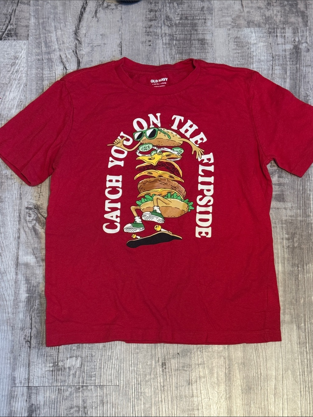 Old Navy Youth Red Graphic Burger Stack Tee